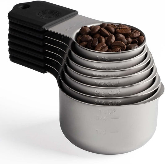 Magnetic Measuring Cups Set Stainless Steel Heavy Duty Metal Measuring Cups for Dry and Liquid Ingredients (black)