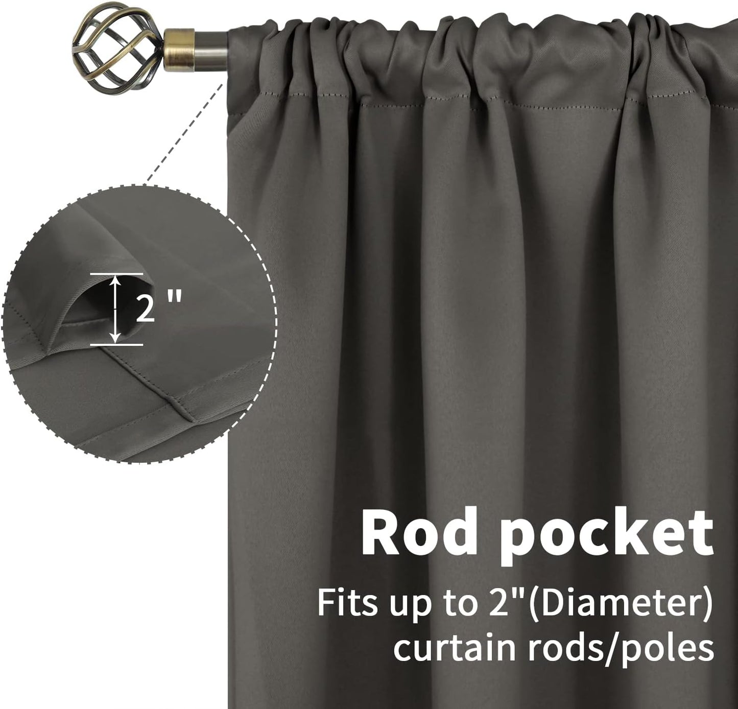 BGment Short Blackout Curtains 45 Inches Length for Bedroom - Rod Pocket Thermal Insulated Room Darkening Window Curtain for Kitchen Cafe, 34 x 45 Inch, 2 Panels, Grey