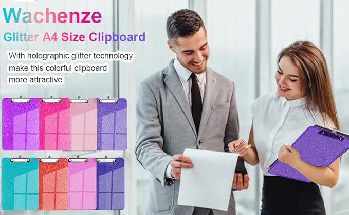 Sparkly Clipboard with Pen Holder, Clear Plastic Glitter Clip Board, Hanging Shiny Clipboards with Low Profile Metal Clip, Letter A4 Size for Taecher Women Office School (Rose Red)