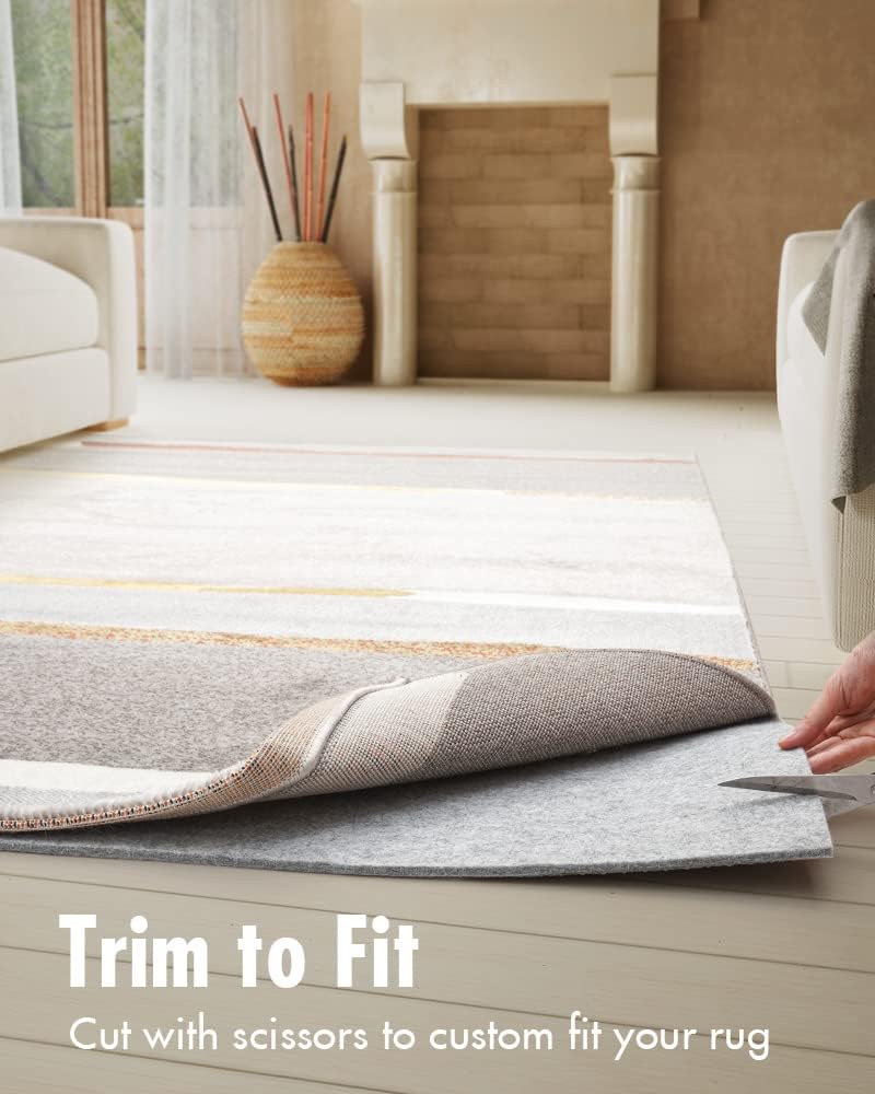 Double-Sided Non Slip Rug Pad Gripper - Upgraded 8x10 Feet 1/4” Thick Dual Surface Felt Under Rug for Area Rugs and Hardwood Floors,Super Cushioned Non Skid Carpet Padding