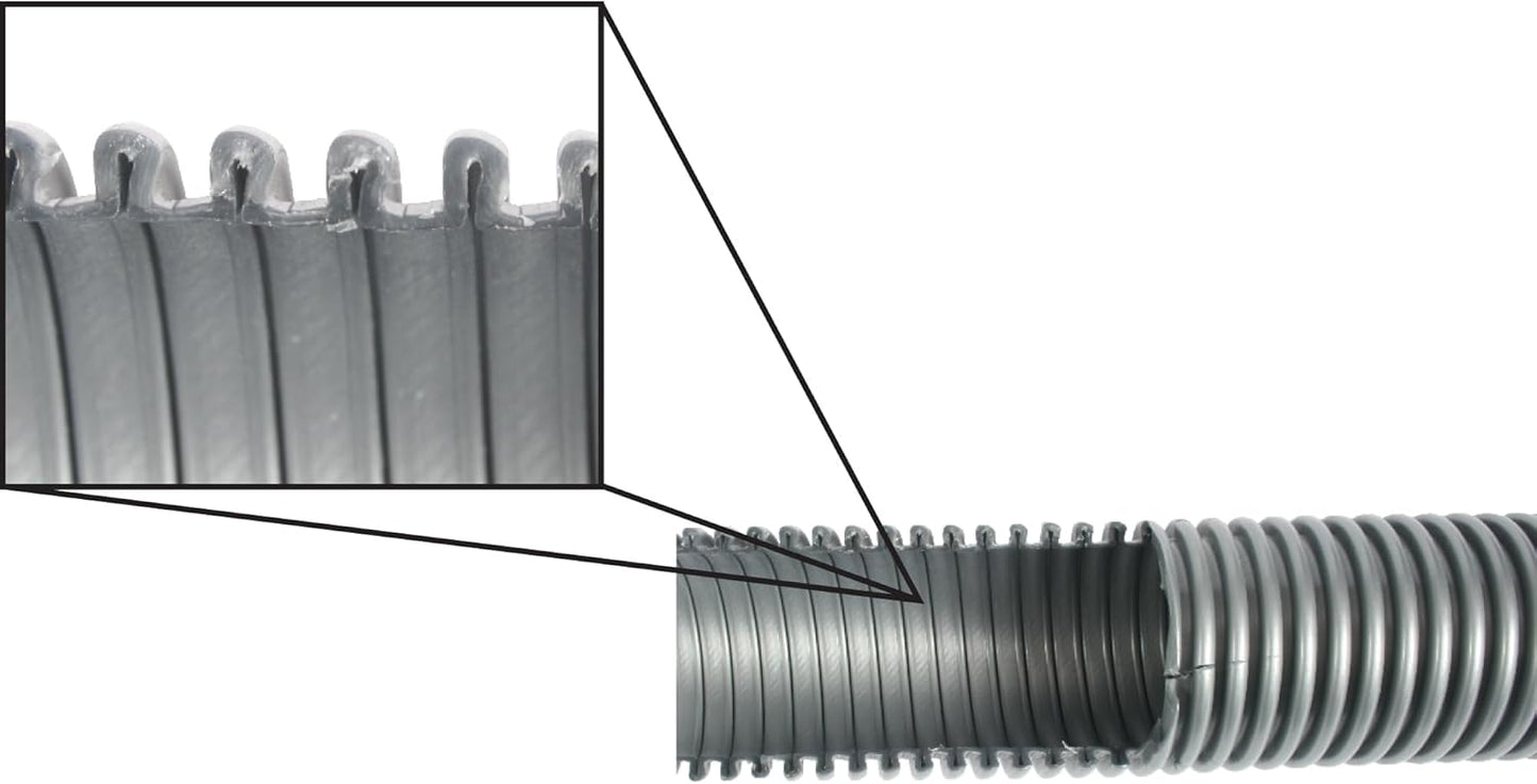 Cen-Tec Systems 50 Ft. Premium Shop Vacuum Extension Hose with 2 tank adapters and 1.25" curved end, Silver
