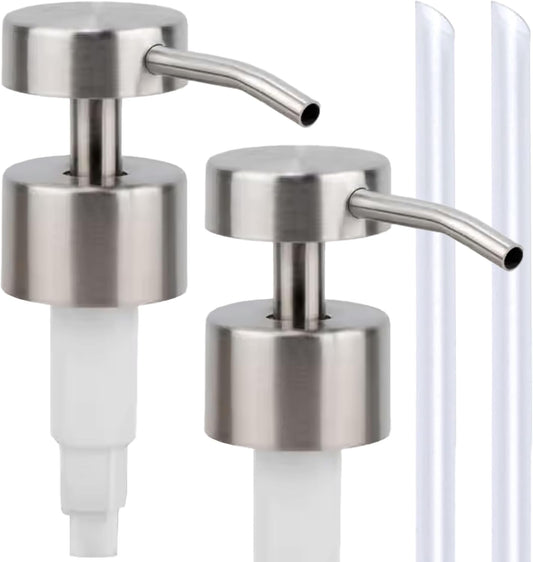Stainless Steel Soap Dispenser Pump Head Replacement 2 Pack, 28/400 Threads Standard Size, for Bathroom and Kitchen (Stainless Steel)