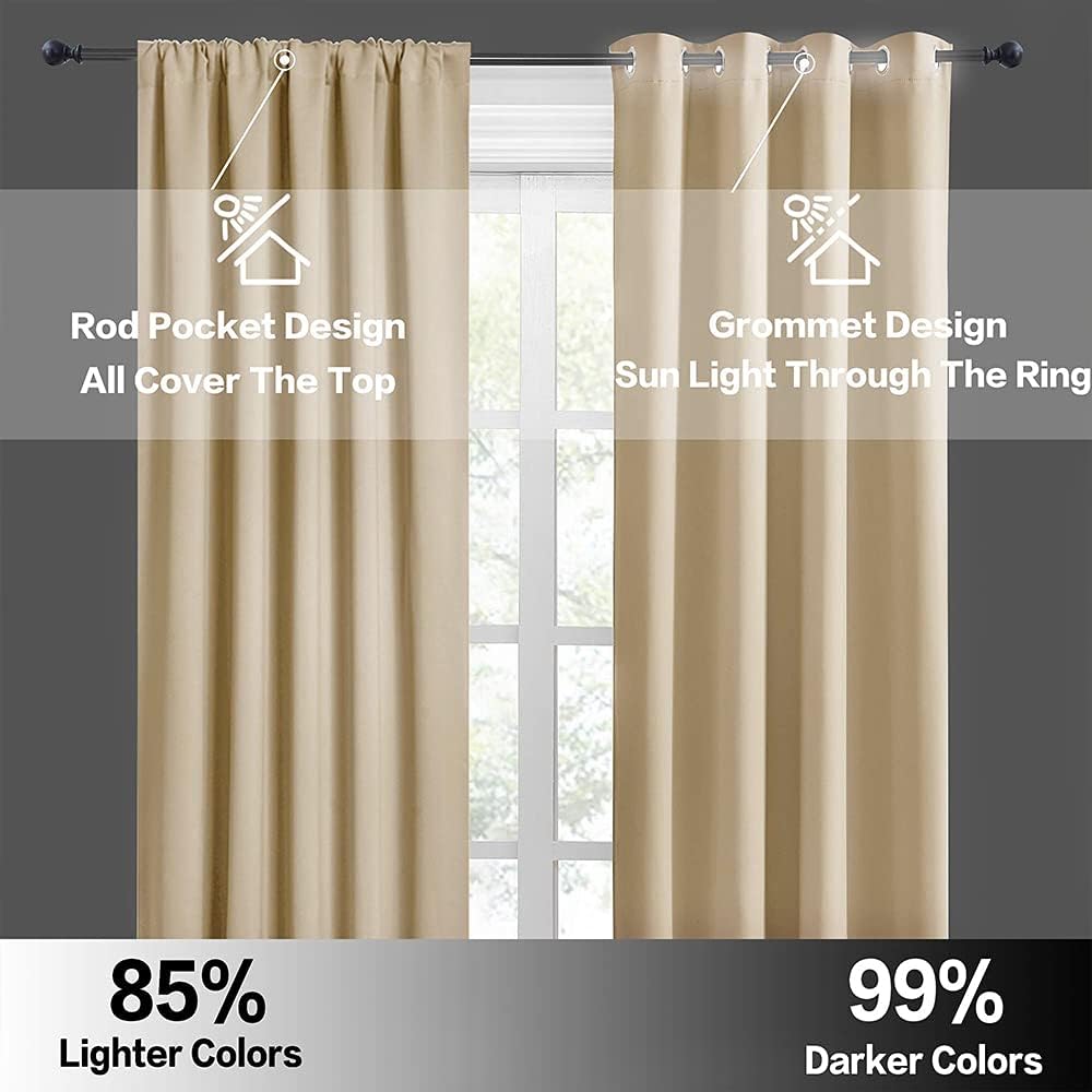 RYB HOME Half Window Curtains - Thermal Insulated Blackout Curtain Tiers Set for Kids Nursery Kitchen Dining Bedroom Bathroom Laundry, 29 inch Wide x 36 inch Long, Biscotti Beige, 1 Pair