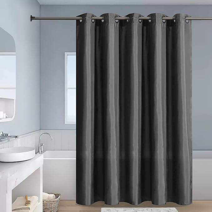 Furlinic No Hook Stall Shower Curtain or Liner,48" Wide Small Narrow Polyester Fabric Bathroom Curtains with 6 Split Plastic Grommets,Waterproof & Machine Washable,Dark Grey,48x72 Inch