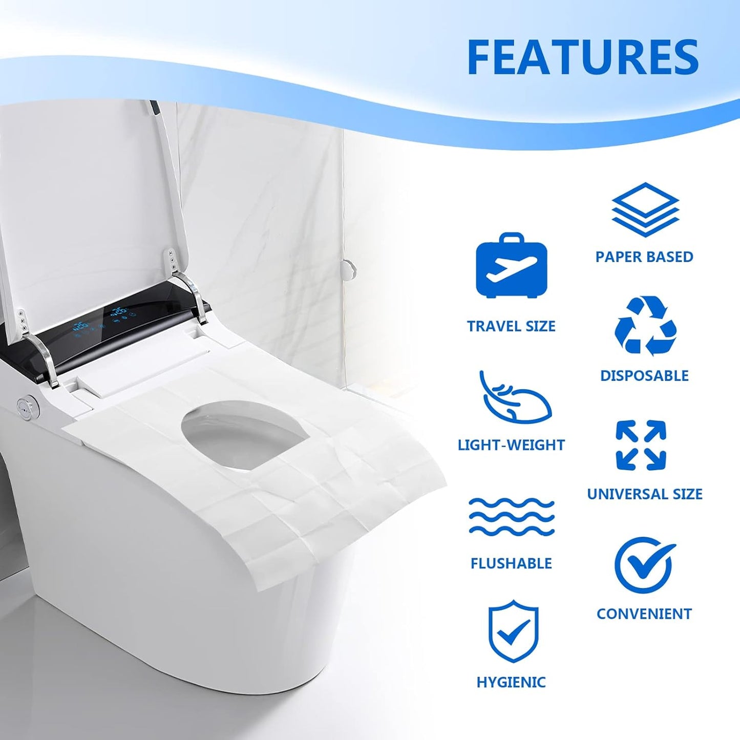 TenFans Flushable Water-Soluble Toilet Seat Covers (120 Pack) - Disposable Toilet Paper Liners for Kids Potty Training, Adults & Travelers - Public Restroom & Camping Essentials