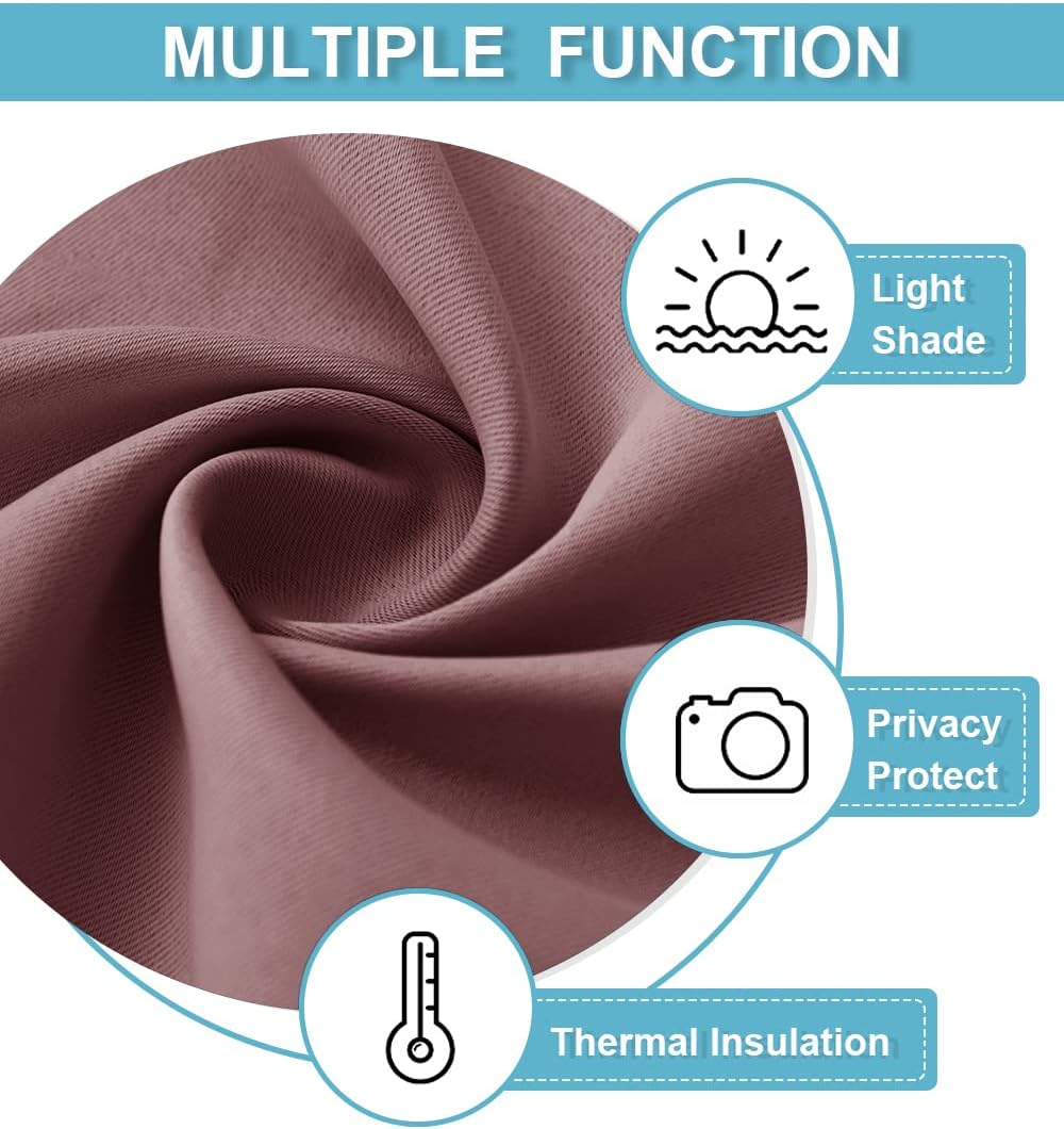 RYB HOME Bedroom Curtains Blackout - Light Block Energy Efficiency Small Window Treatment Drapes for Kitchen Dining Baby Nursery Morden Decor, W 42 x L 63 inch, Dusty Rose, 2 Panels