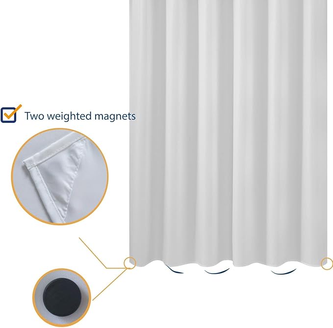 N&Y HOME Extra Long Shower Curtain Liner Fabric 72 x 96 inches, Hotel Quality, Washable, Water Repellent, White Spa Bathroom Curtains with Grommets, 72x96