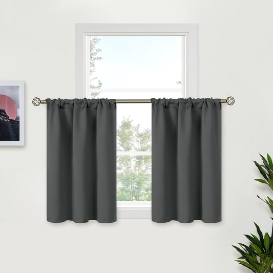 BGment Short Blackout Curtains 30 Inches Length for Window - Small Half Window Drapes with Rod Pocket Privacy for Kitchen Cafe Bathroom, Dark Grey, 2 Panels, 34 x 30 Inch