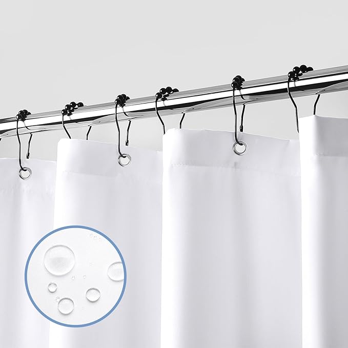 downluxe Waterproof Fabric Shower Curtain Liner, Soft Cloth Shower Liner with 3 Magnets, Machine Washable & Hotel Quality Bathroom Curtain, 72" W x 84" L, White