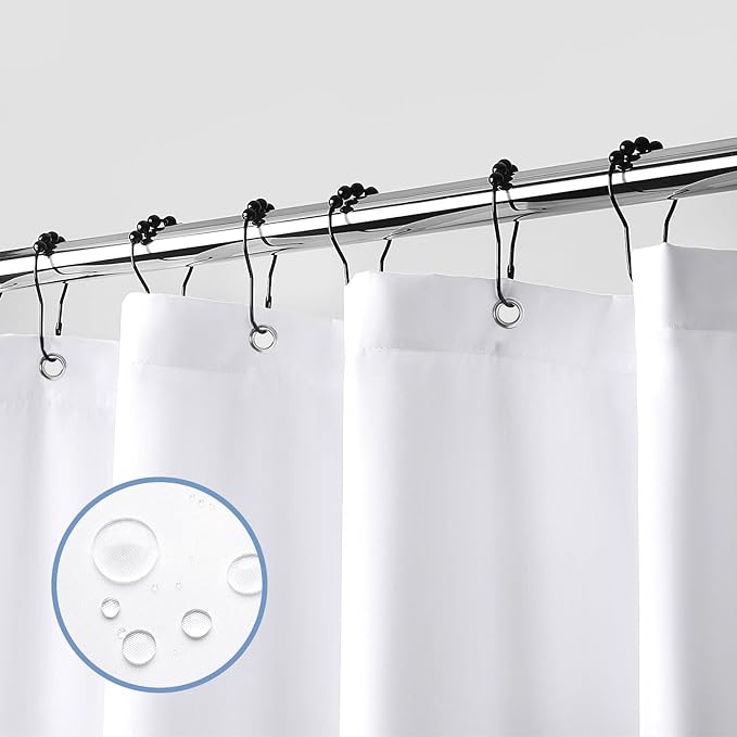 downluxe Stall Waterproof Fabric Shower Curtain Liner, Soft Cloth Shower Liner with 2 Magnets, Machine Washable Small Bathroom Curtain, Narrow Size 36" W x 72" L, White