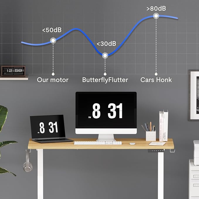 FLEXISPOT Standing Desk Electric Height Adjustable Desk with 48 x 24 Inches Splice Board, Ergonomic Memory Controller, Maple Top + White Frame