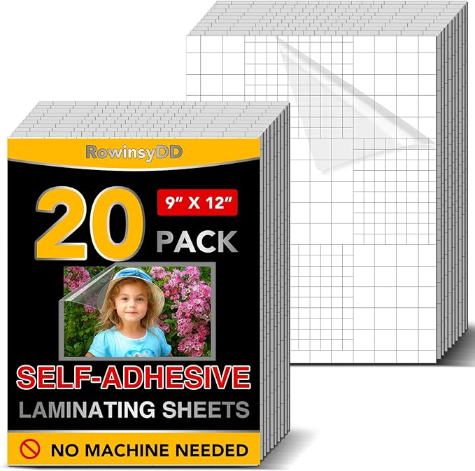 20 PCS Self-Adhesive Laminating Sheets, 9 x 12 Inches Self Adhesive Contact Paper, No Heat No Machine Needed Self Sealing Laminate Sheets
