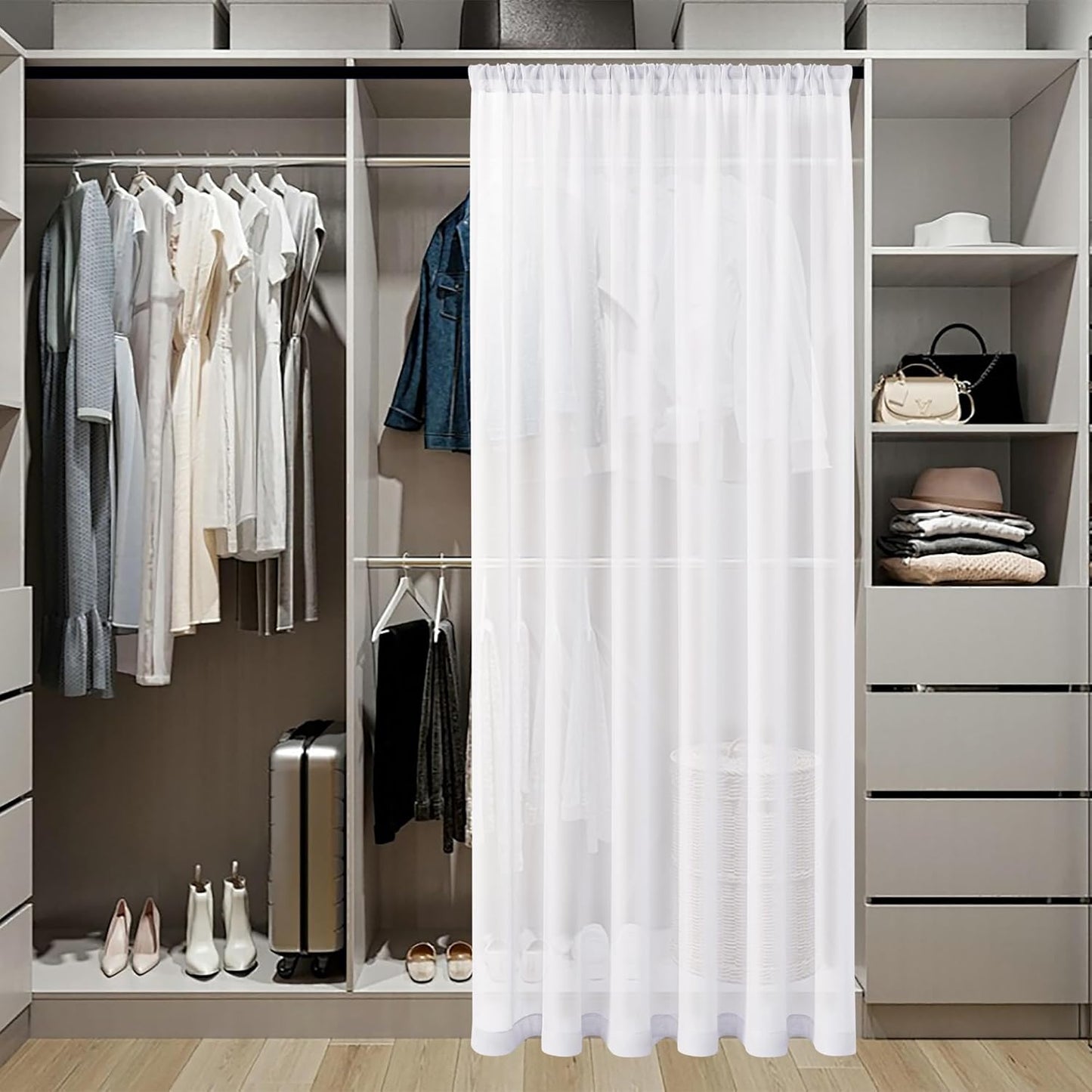 Tollpiz Sheer Curtain Closet Linen Textured Curtain Sheers Doorway Light Filtering Voile French Door Rod Pocket Curtains Patio Glass Door, 25 x 80 inches Long, White, Set of 1 Panel