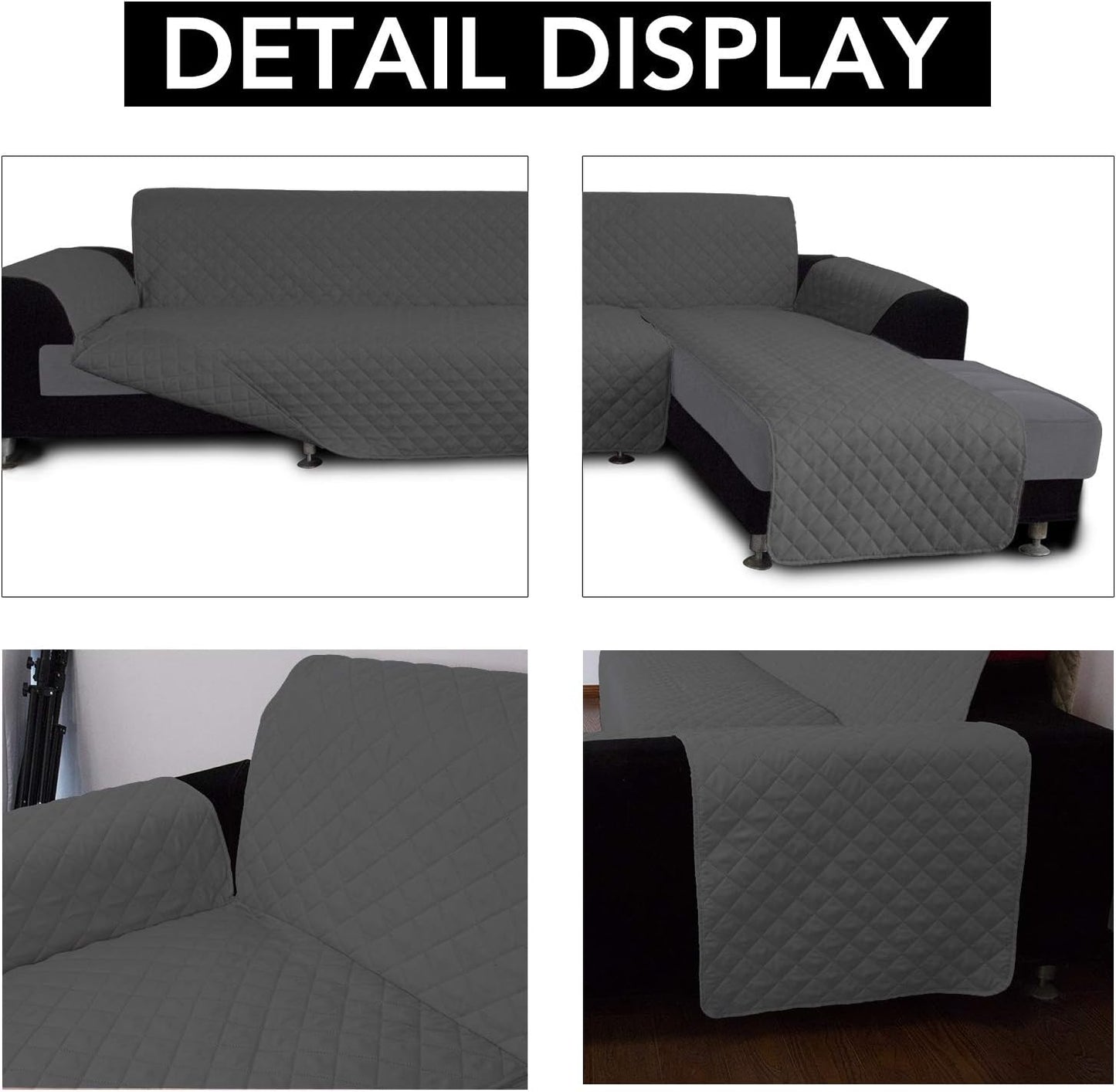 Easy-Going Sectional Couch Covers for Dogs L Shape Sofa Cover Reversible Sofa Slipcover Chaise Lounge Cover Furniture Protector Cover for Pets Dog Cat (Large, Dark Gray/Dark Gray)