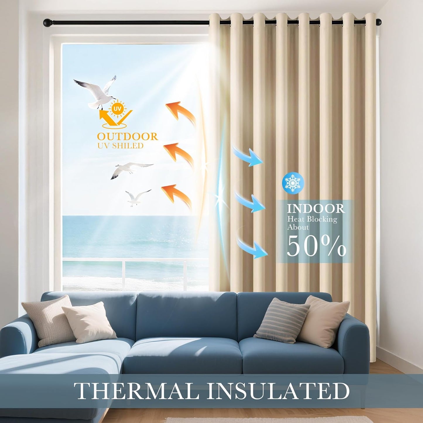 PONY DANCE Biscotti Beige Blackout Curtains for Bedroom 84 Inch Length 2 Panels Set, Privacy Thermal Insulated Room Darkening Grommet Drapes for Living Room Window, W34 x L84 Inch