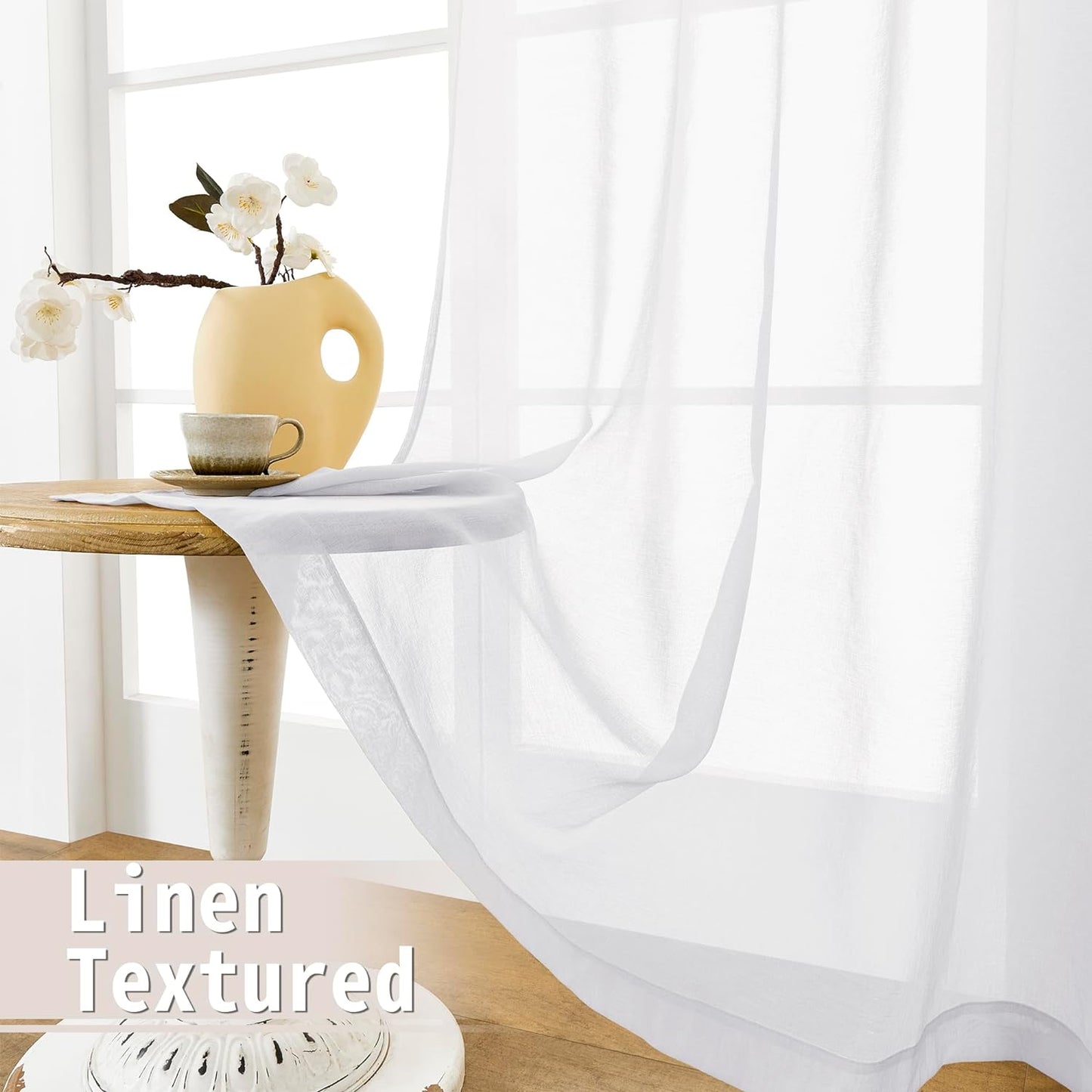 Tollpiz Small Sheer Door Curtain Closet Linen Textured Curtain Sheers Doorway Light Filtering Voile French Door Rod Pocket Curtains Patio Glass Door, 25 x 40 inches Long, White, Set of 1 Panel