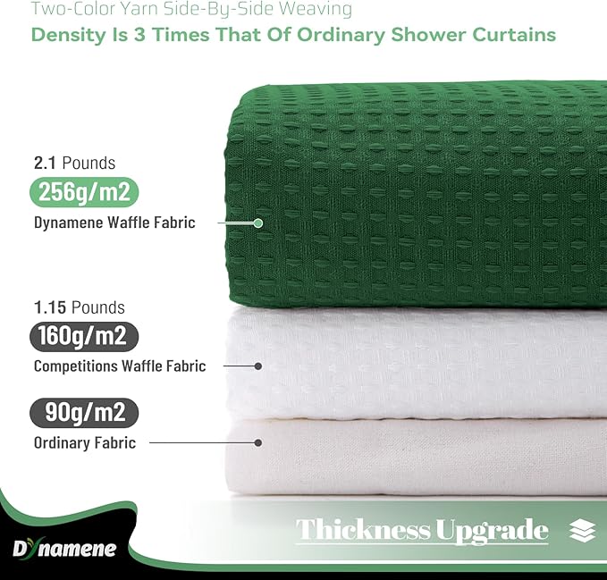 Dynamene Extra Long Shower Curtain - 96 Inch Long Waffle Weave Weighted Thick Cloth Bathroom Shower Curtain, Neutral Heavy Duty Hotel Bath Curtain Set with 12 Plastic Hooks,72x96, Dark Green