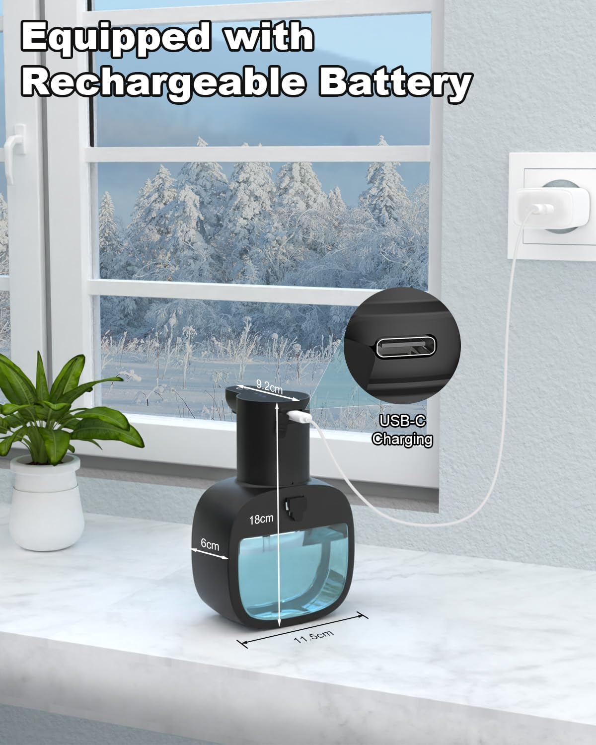 lazycozy® Automatic Soap Dispenser, Touchless Electric Soap Dispenser, 17oz, Rechargeable via USB-C, 4 Dispensing Modes, Wall Mount or Countertop, for Kitchen Sink, Bathroom, Hand, Dish, Black
