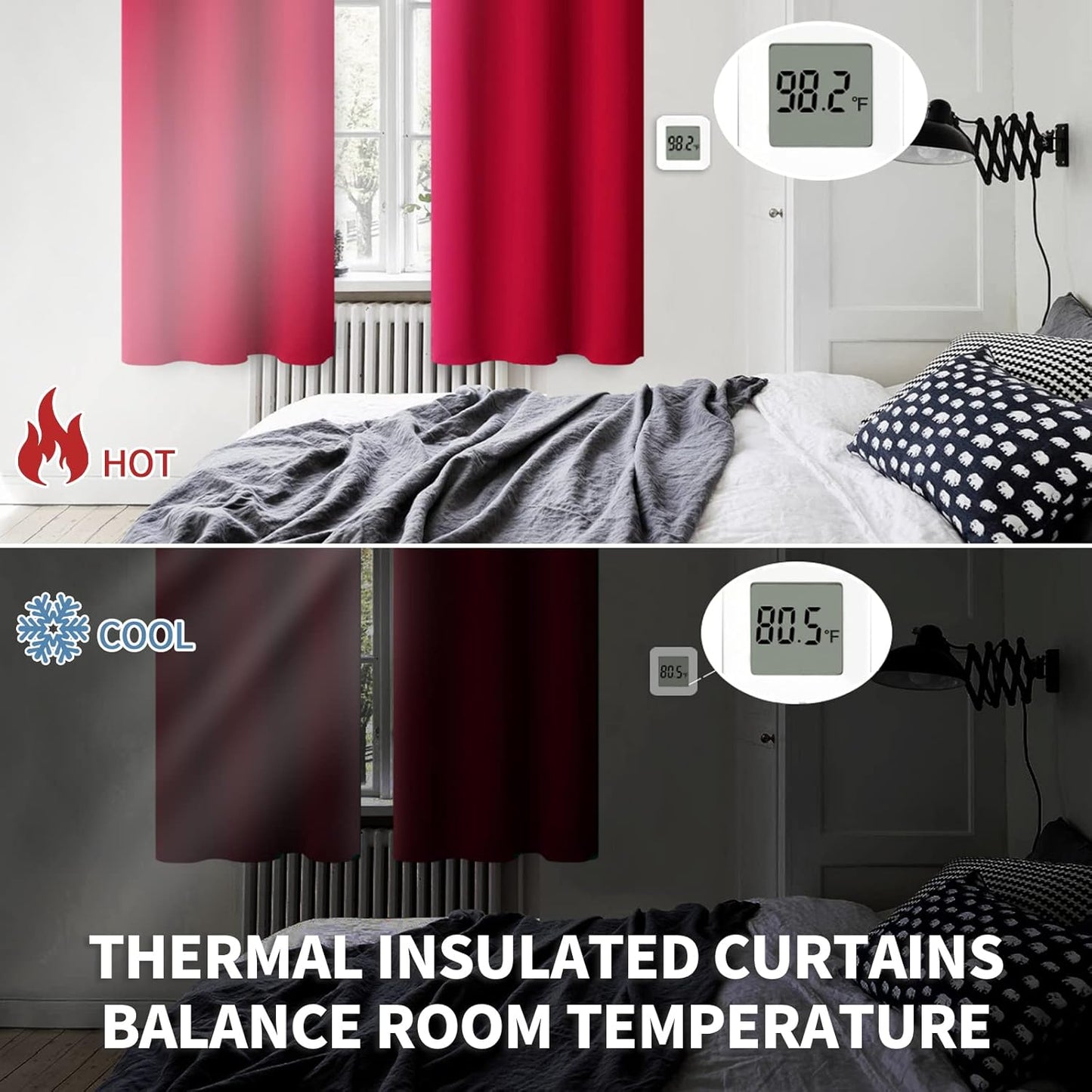 BGment Red Short Blackout Curtains 36 Inches Length for Kitchen Window - Rod Pocket Thermal Insulated Room Darkening Drapes Privacy for Bedroom Cafe Bathroom, 2 Panels, 42 x 36 Inch