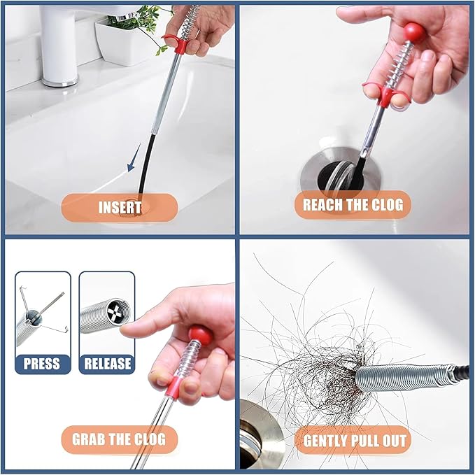 Drain Snake Hair Drain Clog Remover,76 Inch Flexible Grabber Claw Pick Up Reacher Tool- Gutter Cleaning Tools for Home Sink, Bathroom Tub,Drain, Toilet, Tight Spaces