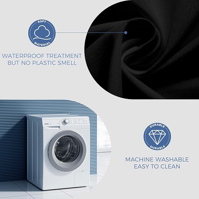 downluxe Waterproof Fabric Shower Curtain Liner, Soft Cloth Shower Liner with 3 Magnets, Machine Washable & Hotel Quality Bathroom Curtain, 70" W x 72" L, Black