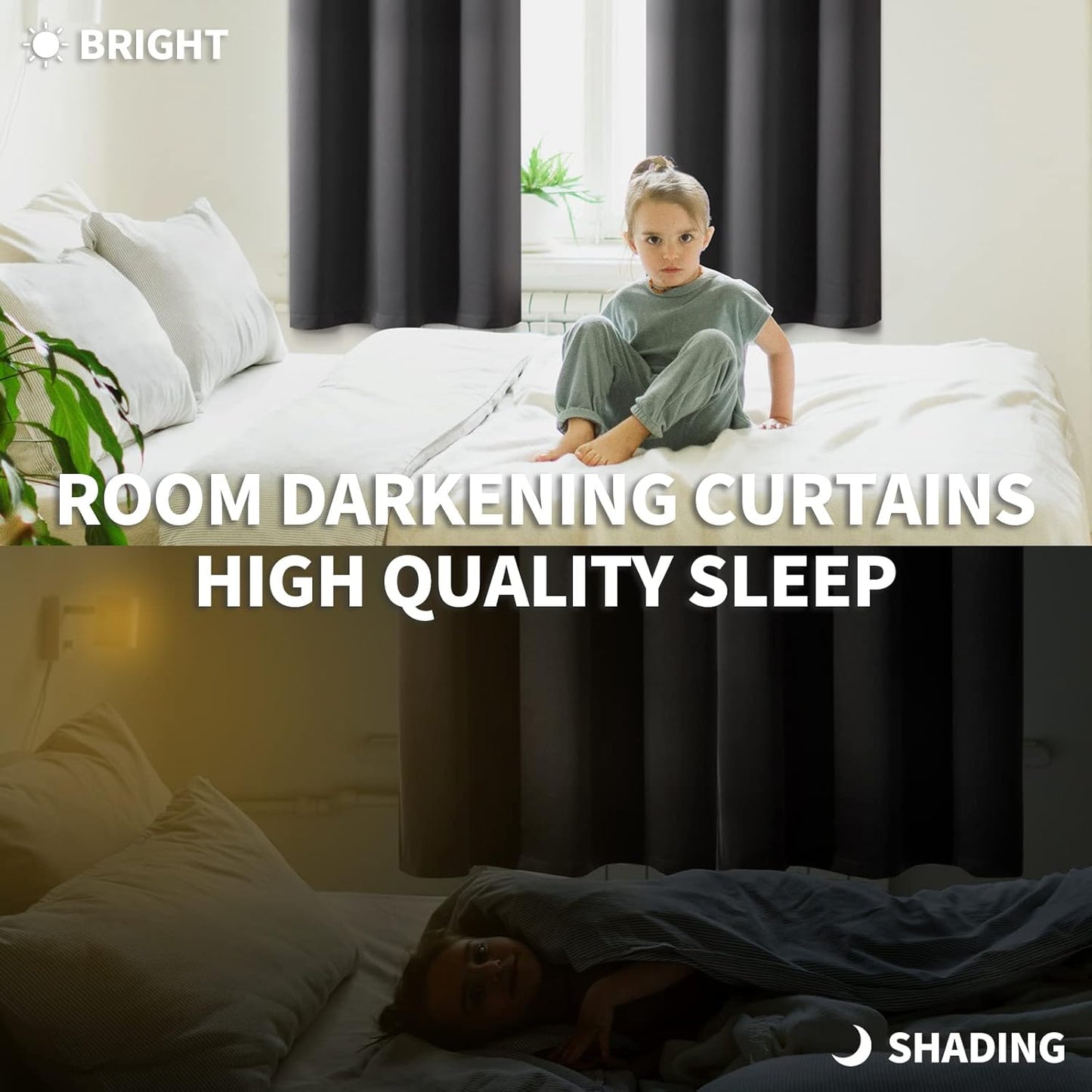 BGment Blackout Curtains for Bedroom 54 Inches Long - Rod Pocket Thermal Insulated Room Darkening Curtain for Living Room, 52 x 54 Inch, 2 Panels, Dark Grey