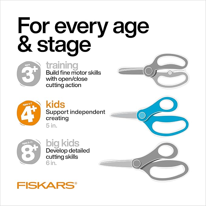 Fiskars 5" SoftGrip Blunt-Tip Scissors for Kids Ages 4-7, Scissors for School or Crafting, Back to School Supplies, Blue Lightning
