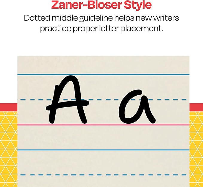 School Smart Zaner-Bloser Writing Paper, Handwriting Practice Lined Paper, Grade K Learning, 1-1/8 Inch Rule, 10-1/2 x 8 Inches, 500 Sheets