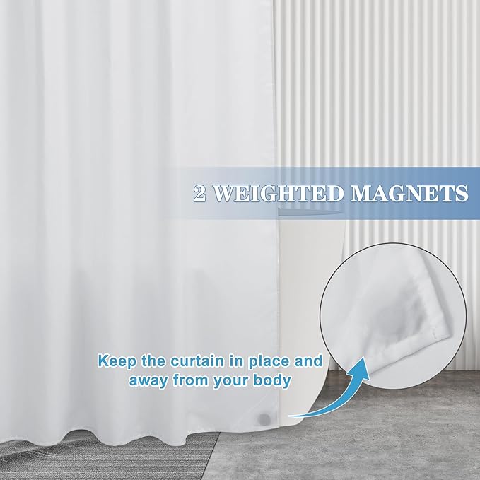 Nasitos Extra Long Fabric Shower Curtain Liners 4 Pack - W72 x H84 - Water Resistant Cloth Shower Curtains with Magnets, Soft Hotel Quality, Machine Washable (White, Magnets Included)