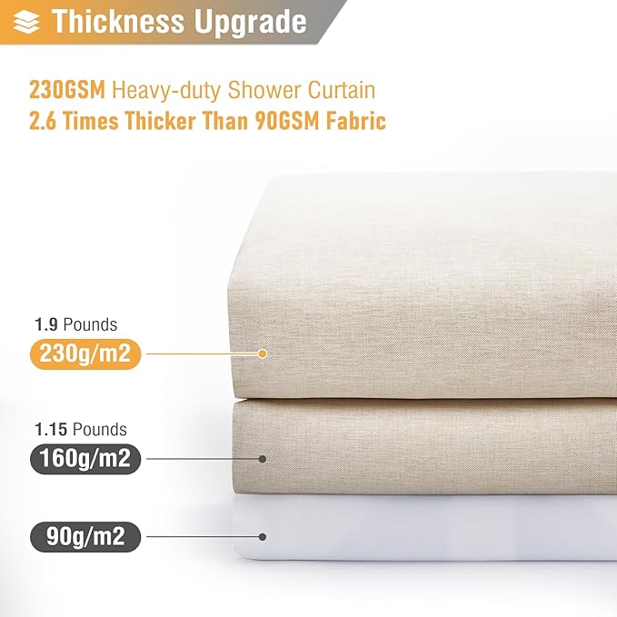 BTTN Extra Long Fabric Shower Curtain, 84 Inch Linen Textured Heavy Duty Cloth Shower Curtain Set with 12 Plastic Hooks, Large Hotel Luxury Polyester Shower Curtains for Bathroom(72"x84", Beige/Cream)