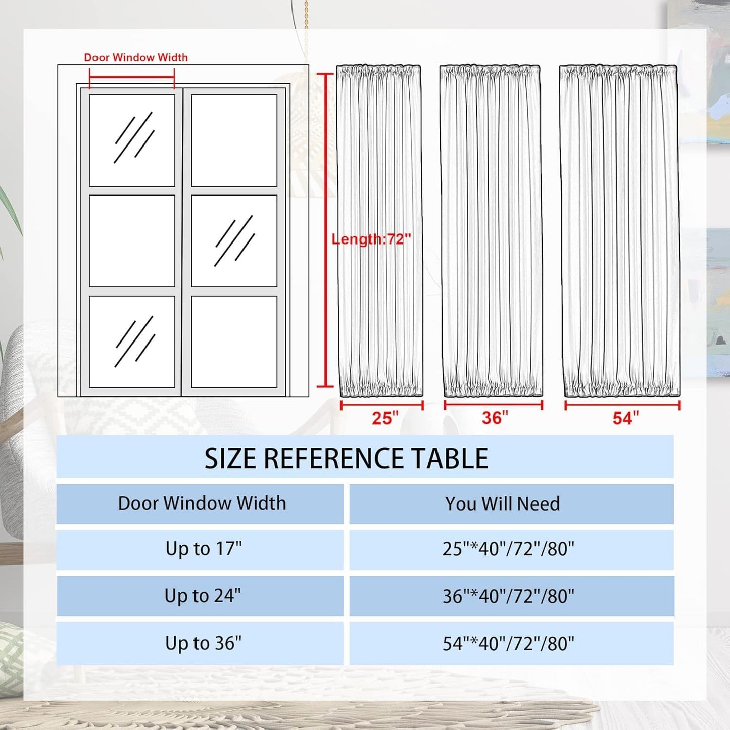 DWCN French Door Curtains – Rod Pocket Thermal Blackout Curtain for Doors with Glass Window, Kitchen and Patio Doors for Privacy, 12 X 72 Inches Long, 1 Curtain Panel with Tieback, Beige