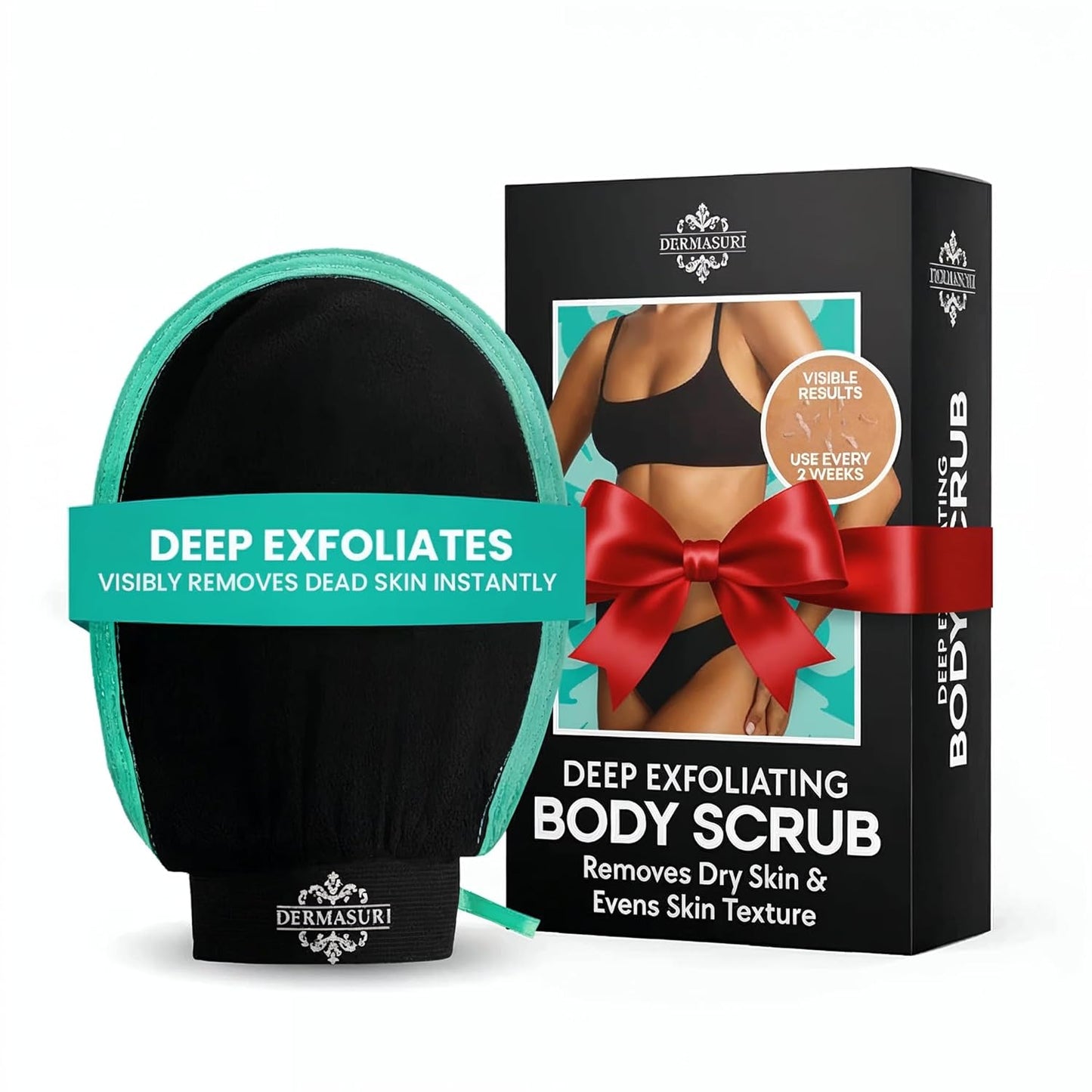 Dermasuri - Deep Exfoliating Glove - Polishing Mitt Body Scrubber - Korean Skin Cleaner Exfoliator & Dead Skin Buffing Treatment - Gifts for Women & Men - Keratosis Pilaris Scrub Remover - (1 Pack)