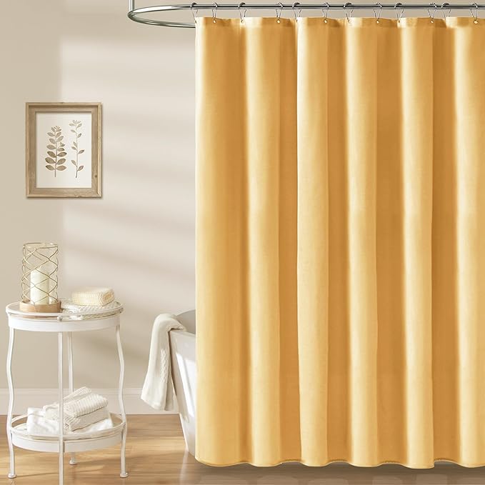 BTTN Extra Long Shower Curtain, 96 Inch Linen Textured Heavy Duty Fabric Shower Curtain Set with 12 Plastic Hooks, Large Luxury Decorative Polyester Cloth Shower Curtains for Bathroom, 72"x96", Gold