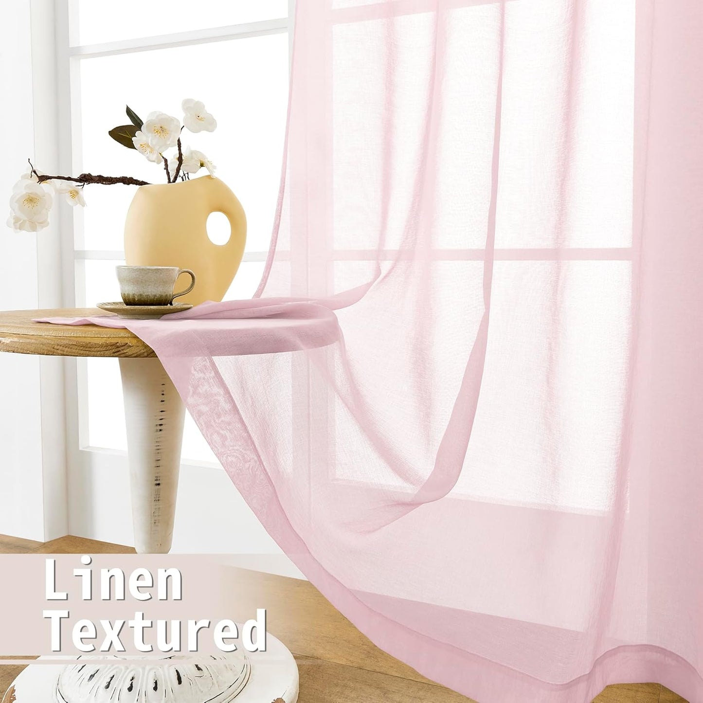 Tollpiz Short Sheer Door Curtain Closet Linen Textured Curtain Sheers Doorway Light Filtering Voile Patio Glass Door Rod Pocket Curtains French Door, 54 x 54 inches Long, Pink, Set of 1 Panel