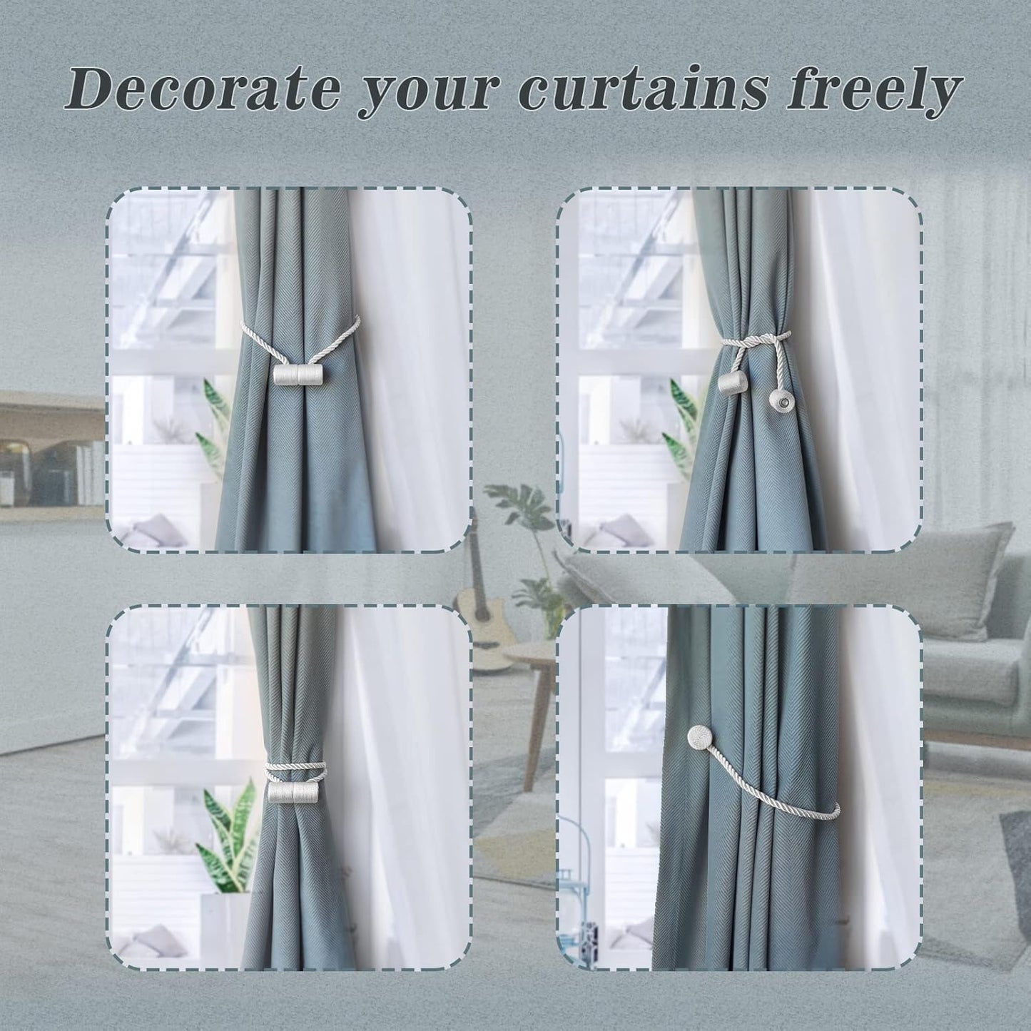 Hion Magnetic Curtain Tiebacks Dark Brown 6 Pack, Curtain Tiebacks Buckles Holdbacks Holders Hooks Clip for Home Bedroom Office Decorative Thick or Thin Curtain
