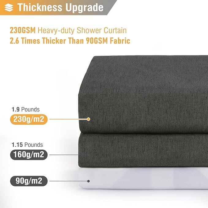 BTTN Extra Long Shower Curtain - 84 Inch Gray Linen Textured Heavy Duty Fabric Shower Curtain Set with 12 Hooks, Tall Luxury Simple Waterproof Cloth Shower Curtains for Bathroom, 72x84, Charcoal Grey