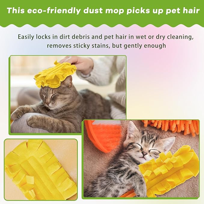 Zubebe 6 Pcs Duster Refill Reusable Fleece Duster Refills Feather Flat Dusters Multi Surface Washable Cleaning Pads Tools for Home, Blinds, Car, Pet, Furniture, Fans (Yellow)