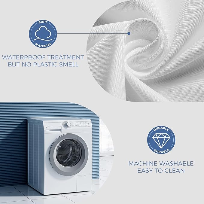 downluxe Stall Waterproof Fabric Shower Curtain Liner,Soft Cloth Shower Liner with 2 Magnets, Machine Washable Small Bathroom Curtain, 60" W x 72" L, White