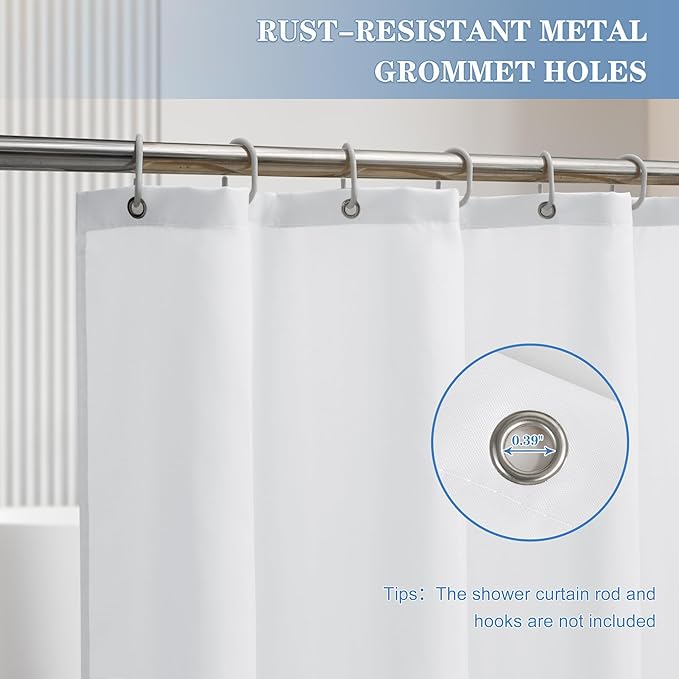 Nasitos Long Fabric Shower Curtain Liners 4 Pack - W72 x H78 - Water Resistant Cloth Shower Curtains for Bath Tub, Soft Hotel Quality, Machine Washable (White, 8 Separate Magnets Included)