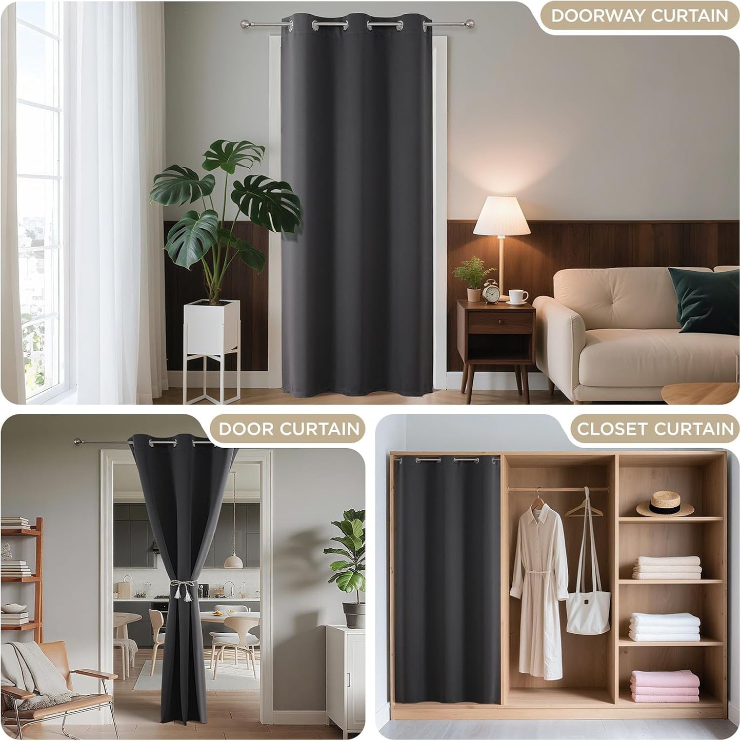Joydeco Blackout Door Curtain for Doorway Privacy 78 Inches Long, Grommet Closet Curtain for Open Closet, Room Divider for Bedroom Living Room (Grey, 52Wx78L, 1 Panel)