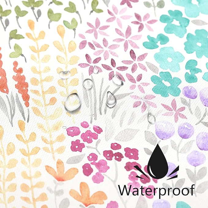 Teal Blue Cute Floral Shower Curtain, Colorful Boho Flower Fabric Shower Curtain, Funky Watercolor Wildflower Shower Curtain Set, Cottagecore Bohemian Bathroom Decor, 72x72