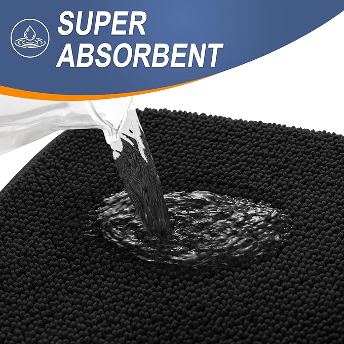 OLANLY Thick Memory Foam Bath Mat Rug 47x32, Extra Soft Absorbent Bathroom Rug, Quick Dry Bath Mats, Non-Slip, Machine Washable Carpet for Bathroom, Tub and Shower, Home Decor Accessories, Black