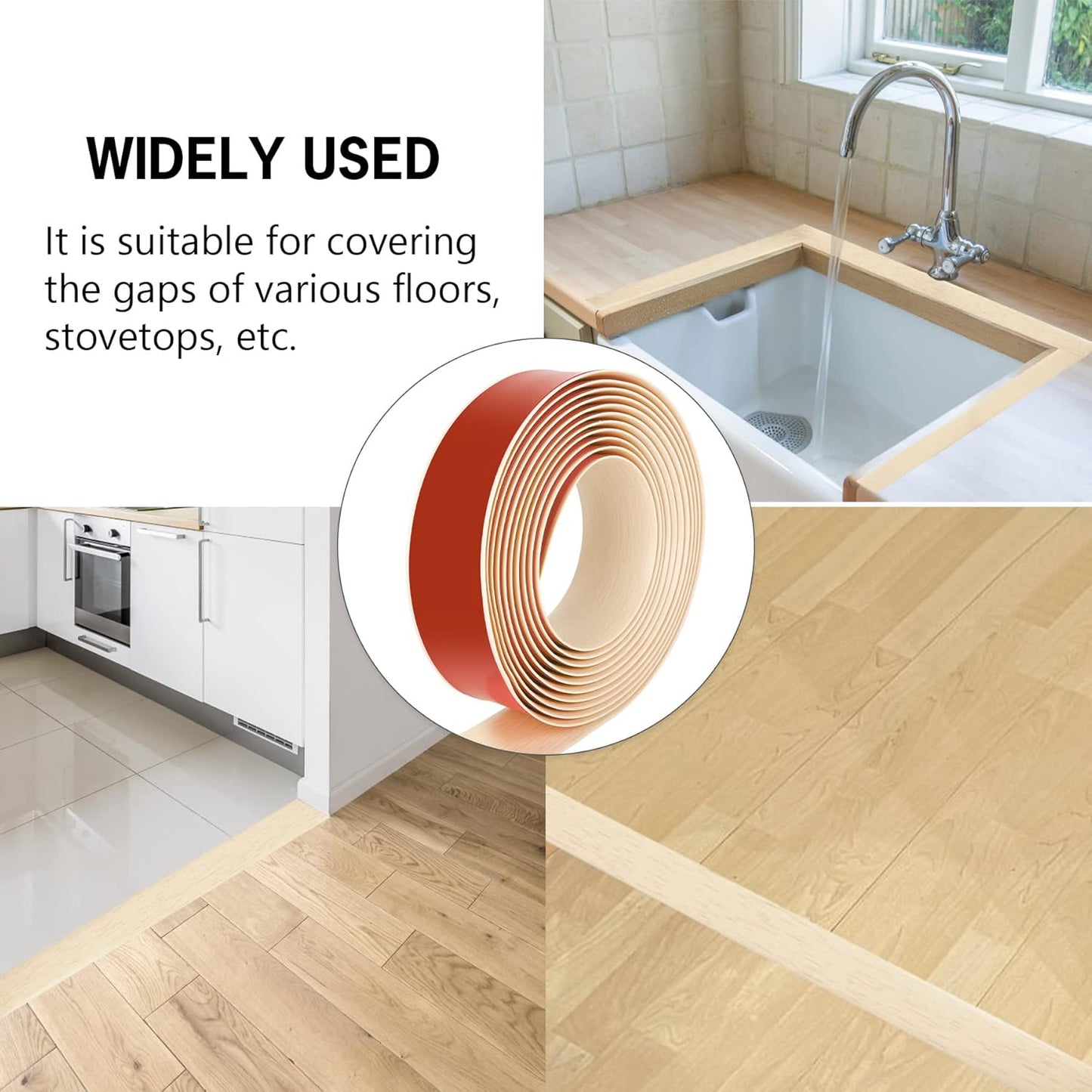 16.4Ft Floor Transition Strip Self Adhesive Vinyl Cover Floor Strip Flat Divider Transition Strip Wood Grain Design for Laminate Floor Gaps and Doorway Transitions (16.4Ft x 2 Inch, Beige)