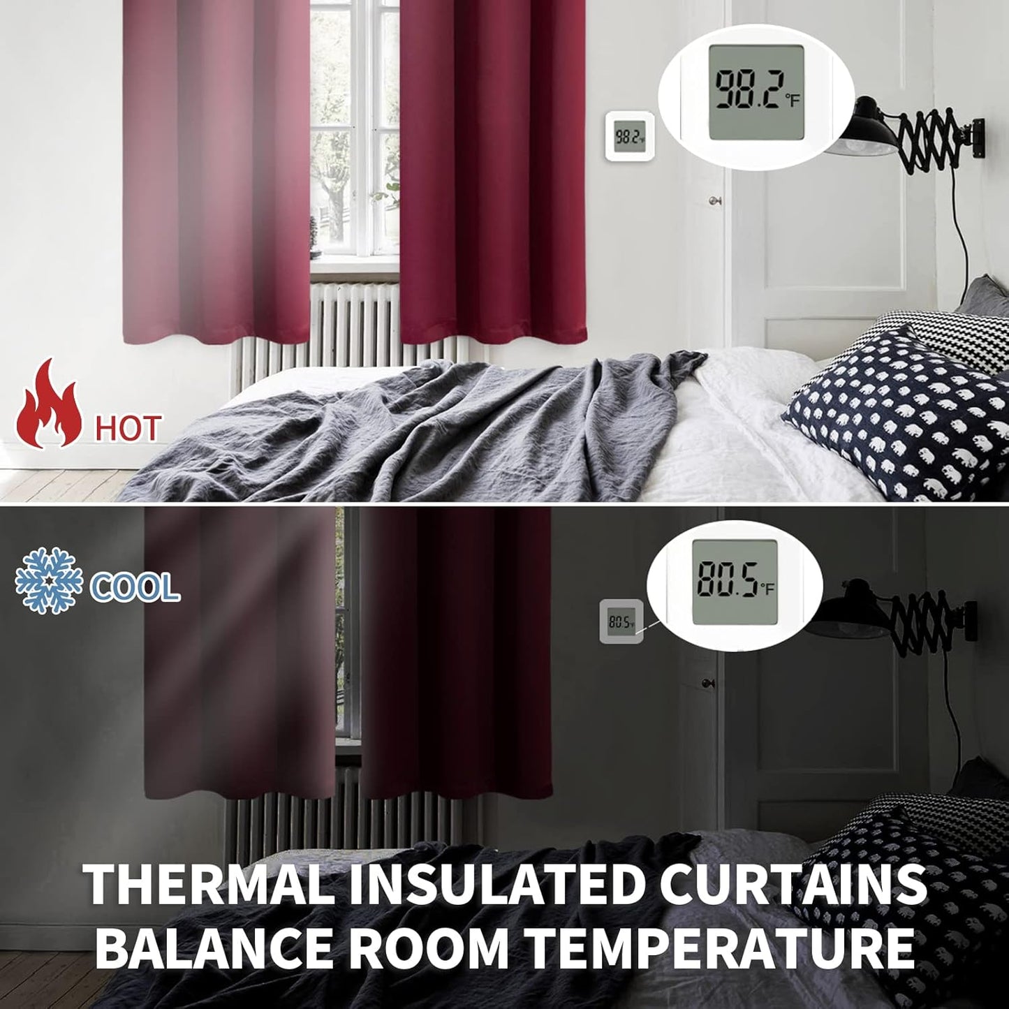 BGment Burgundy Half Window Curtains for Kitchen Cafe Window - Small Blackout Drapes Thermal Insulated Privacy for Rv Bathroom, 29 x 24 Inch, 2 Panels