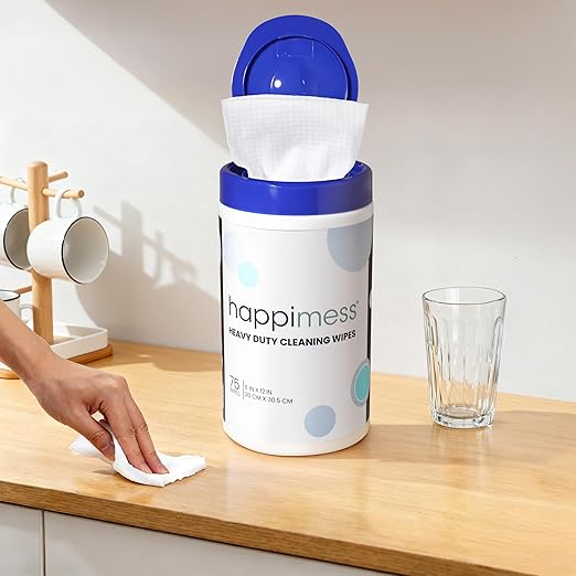 happimess WPE1001A Heavy Duty Cleaning Wipes, Multi-Purpose Multi-Surface Household Wipes, Extra Strong Cleaner for Kitchen, Bathroom, and Pet Messes, Unscented, 75 Count