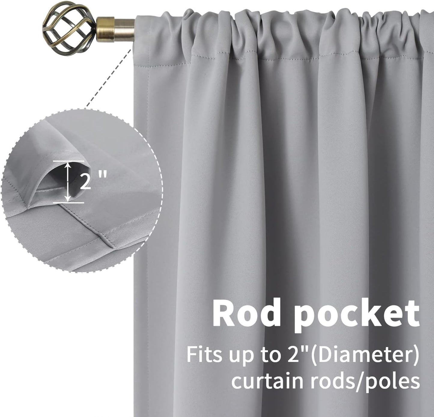 BGment Light Grey Blackout Curtains 48 Inch Length for Bedroom - Short Thermal Insulated Window Drapes with Rod Pocket Room Darkening Privacy for Kitchen Living Room, 42 x 48 Inch, 2 Panels