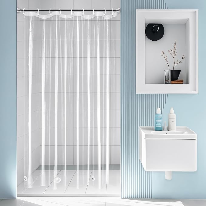 EurCross Stall Extra Long Clear Shower Curtain liner54x84 inch Length with 5 Magnets, 9G Premium PEVA See-Through Plastic Shower Curtain for Shower Stall,9 Holes with Hooks