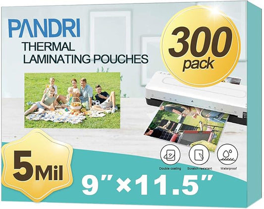 Laminating Sheets, PANDRI 300 Pack Thermal Laminator Pouches Holds 8.5 x 11 Inch, 5 Mil Clear Laminator Paper 9 x 11.5 Inch, Letter Size