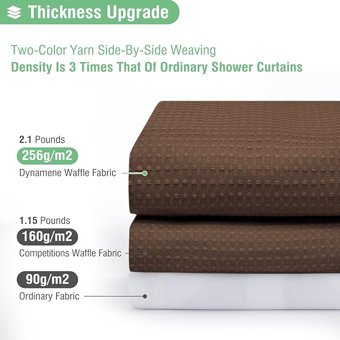 Dynamene Stall Fabric Shower Curtain - 36x72 Waffle Weave Weighted Cloth Shower Curtains for Bathroom, Neutral Heavy Duty Hotel Spa Luxury Bath Curtain Set with 6 Plastic Hooks, Brown