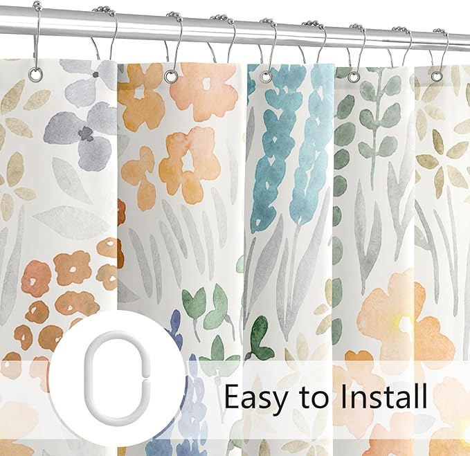 Extra Long Shower Curtain 72 x 96 Inch, Floor to Ceiling X-Long Tall Cute Floral Shower Curtain for Bathroom, Orange Wildflower Boho Cottagecore Fabric Shower Curtain Set with Hooks